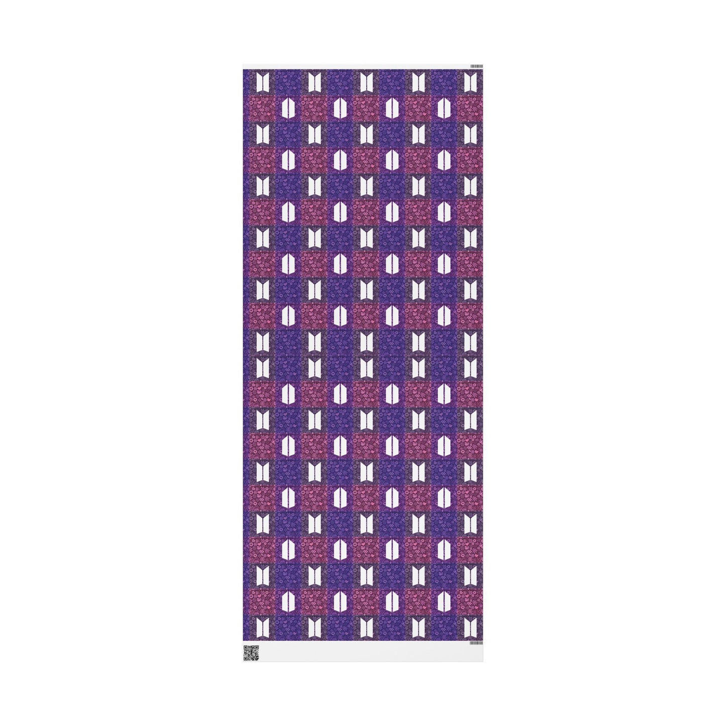 Wrapping Paper Roll (All-Occasions): BTS / Army Quilt - Purple Icons, Flowers, Hearts