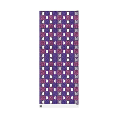 Wrapping Paper Roll (All-Occasions): BTS / Army Quilt - Purple Icons, Flowers, Hearts