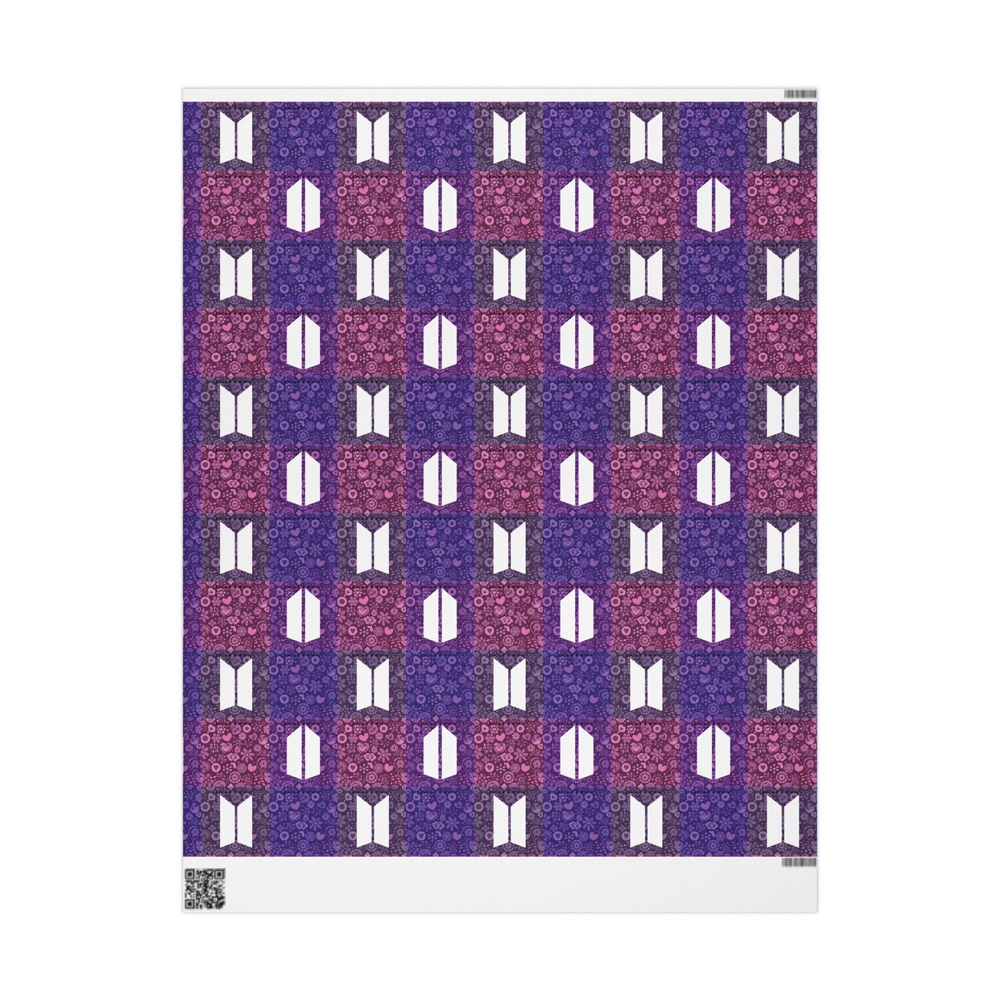 Wrapping Paper Roll (All-Occasions): BTS / Army Quilt - Purple Icons, Flowers, Hearts