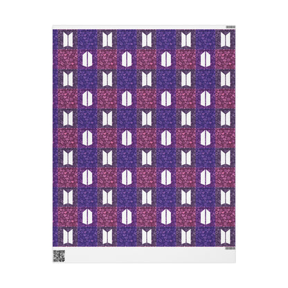 Wrapping Paper Roll (All-Occasions): BTS / Army Quilt - Purple Icons, Flowers, Hearts