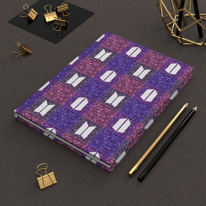 BTS / Army Quilt Hardcover Journal — Lined Notebook - Purple Icons, Flowers, Hearts