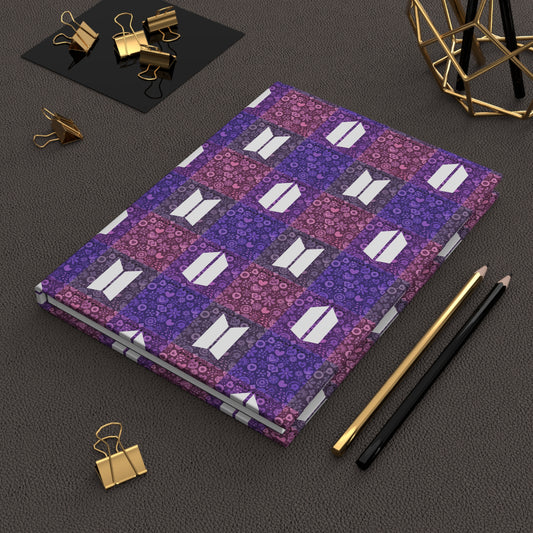 BTS / Army Quilt Hardcover Journal — Lined Notebook - Purple Icons, Flowers, Hearts