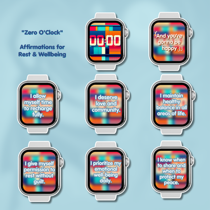Set of smartwatches with affirmations on a blue background - 2026 Affirmation Sticker Sets - BTS-discography inspired