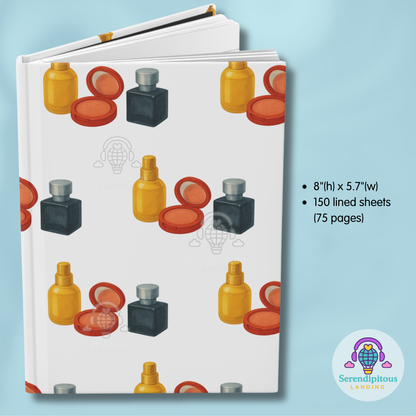 Makeup Pattern Hardcover Journal — Cosmetic Bottle & Compact Notebook for Beauty Lovers | BTS Maknae Beauty Line