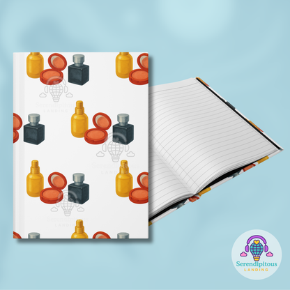 Makeup Pattern Hardcover Journal — Cosmetic Bottle & Compact Notebook for Beauty Lovers | BTS Maknae Beauty Line