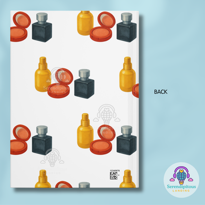 Makeup Pattern Hardcover Journal — Cosmetic Bottle & Compact Notebook for Beauty Lovers | BTS Maknae Beauty Line