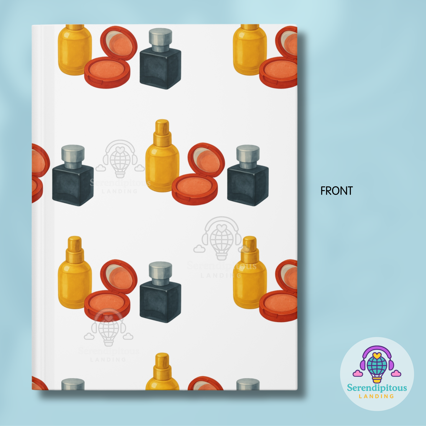 Makeup Pattern Hardcover Journal — Cosmetic Bottle & Compact Notebook for Beauty Lovers | BTS Maknae Beauty Line