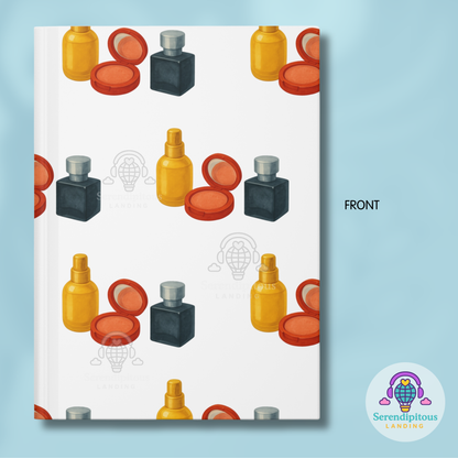 Makeup Pattern Hardcover Journal — Cosmetic Bottle & Compact Notebook for Beauty Lovers | BTS Maknae Beauty Line