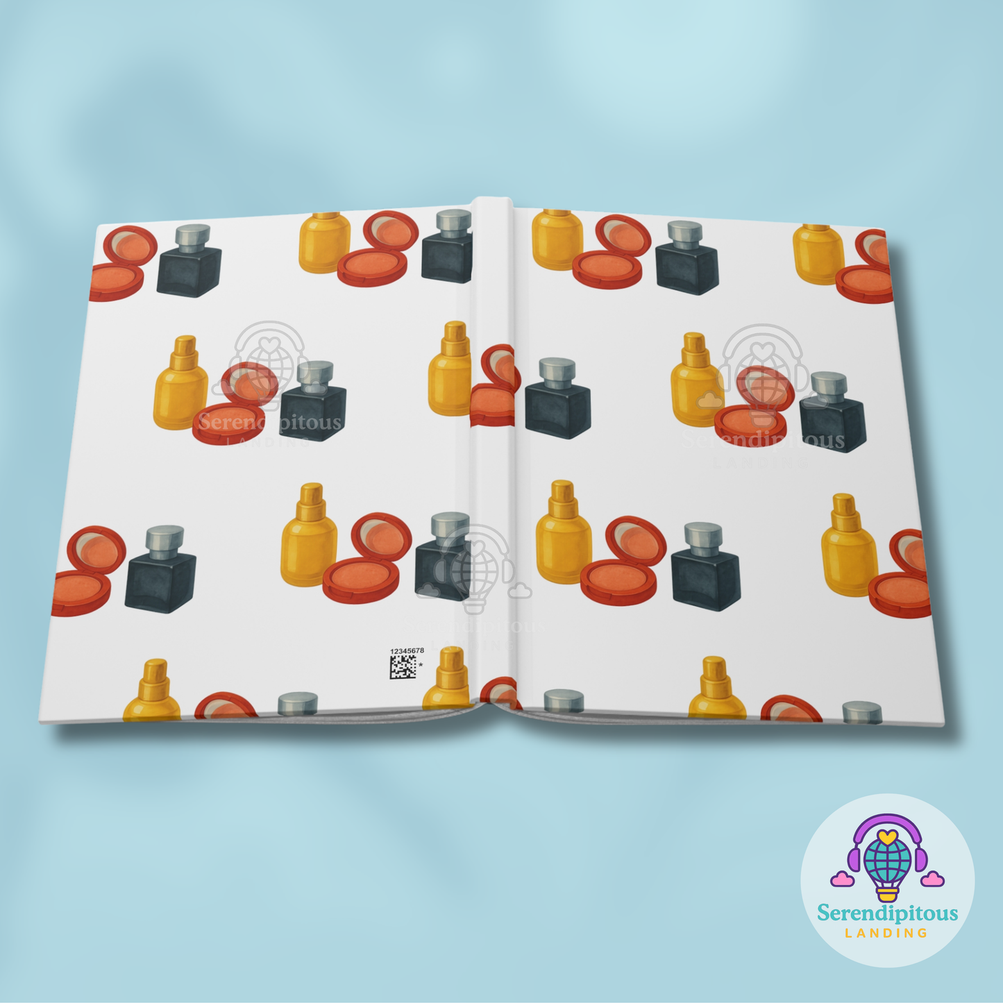 Makeup Pattern Hardcover Journal — Cosmetic Bottle & Compact Notebook for Beauty Lovers | BTS Maknae Beauty Line