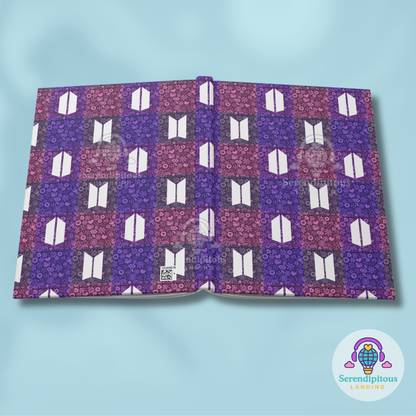 BTS / Army Quilt Hardcover Journal — Lined Notebook - Purple Icons, Flowers, Hearts