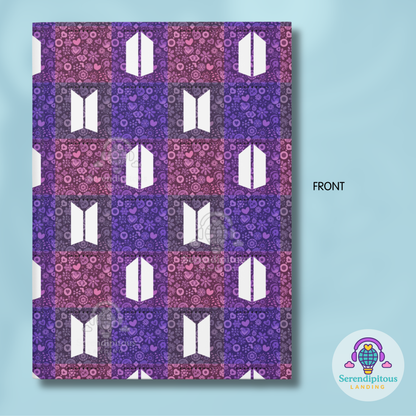 BTS / Army Quilt Hardcover Journal — Lined Notebook - Purple Icons, Flowers, Hearts