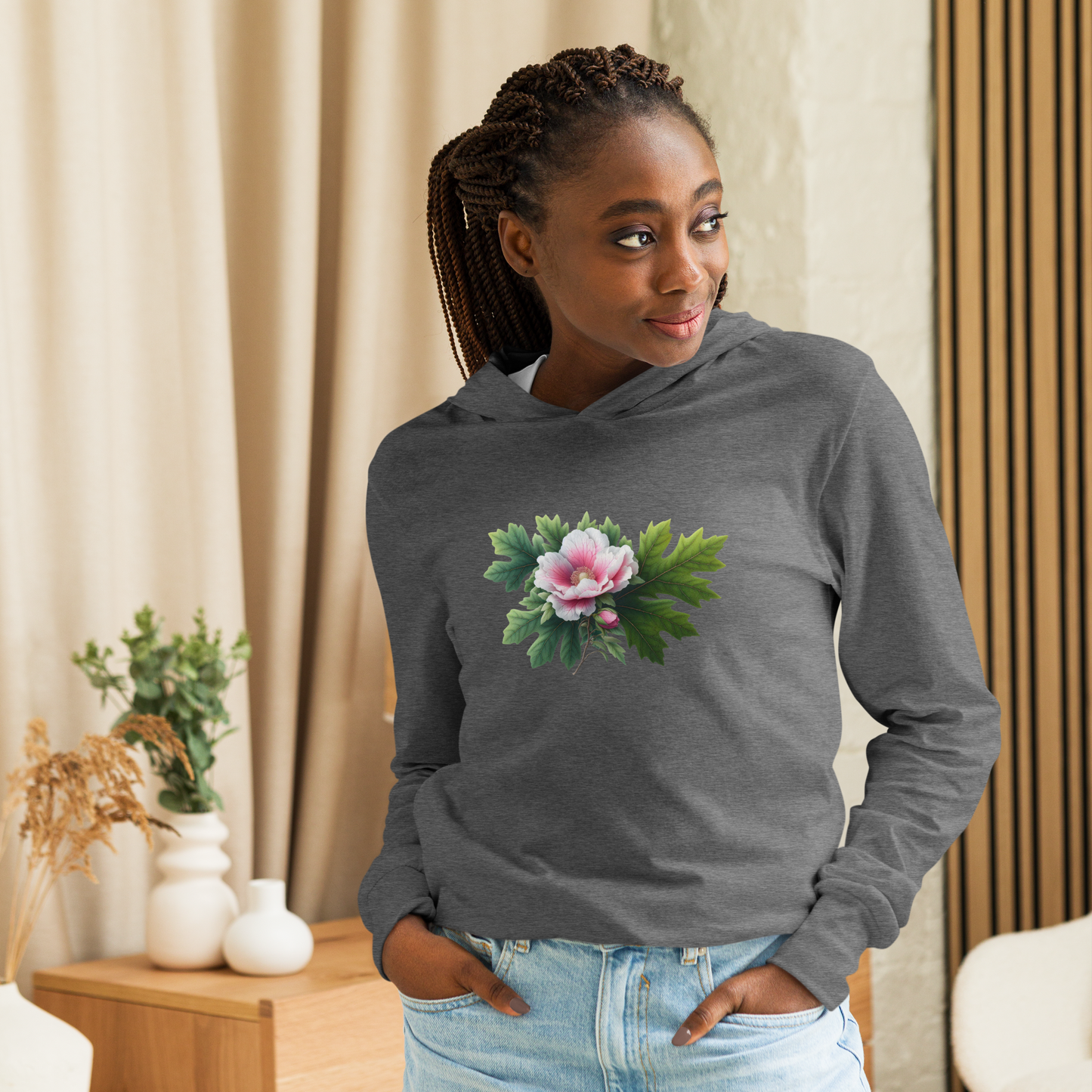 Mugunghwa & Oak Leaf Lightweight Hooded Long-Sleeve (Unisex)