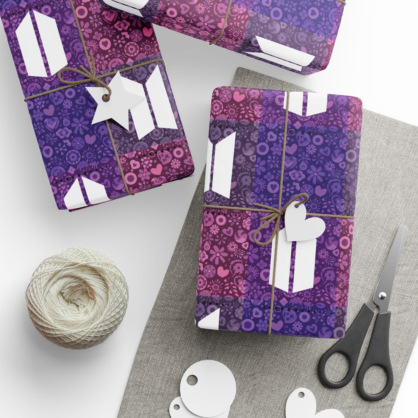 Wrapping Paper Roll (All-Occasions): BTS / Army Quilt - Purple Icons, Flowers, Hearts