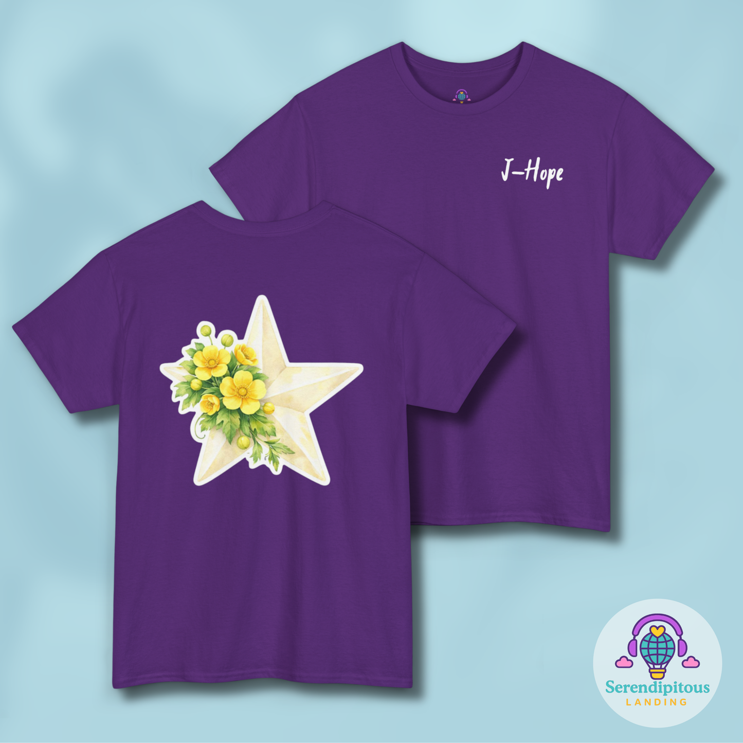 BTS J-Hope Birth Flower Shirt - purple short sleeve shirt with birth flower and arirang vinyl color