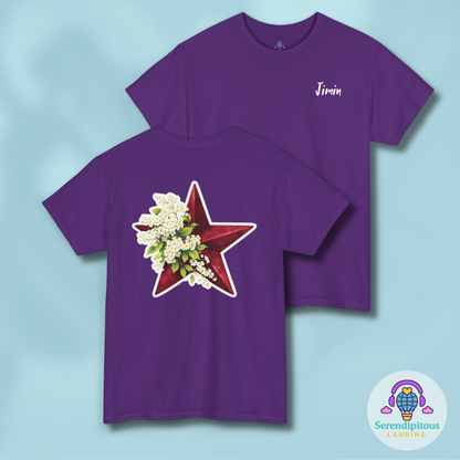 BTS Jimin Birth Flower Shirt - purple short sleeve shirt with birth flower and arirang vinyl color