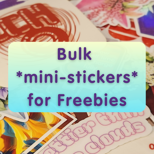Colorful mini-stickers with text overlay on a multicolored background - concert freebie stickers for events and cupsleeves, BTS, Bangtan world tour
