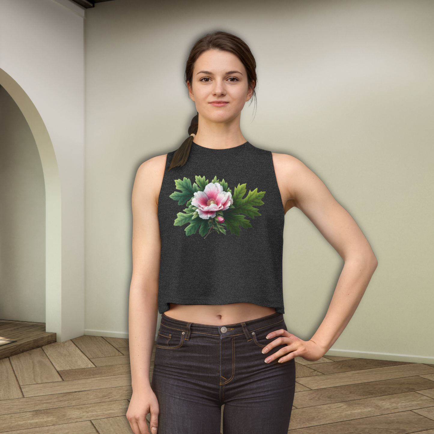 Mugunghwa & Oak Leaf Lightweight Women's Crop Tank