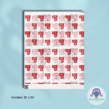 Roll of paper with red text on a light blue background, featuring the brand 'Serendipitous Landing'. - BTS Rapline "Ddaeng" Inspired Gift Wrapping Paper