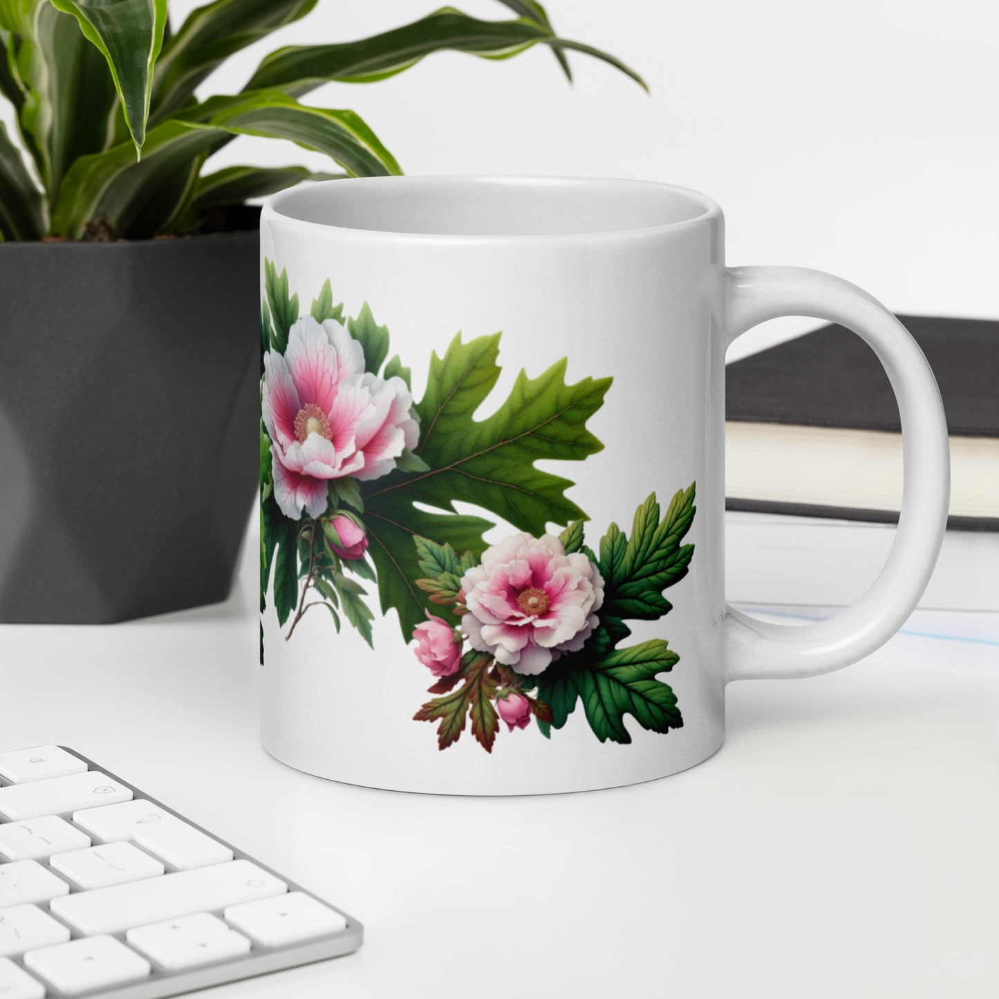  - mugunghwa and oak leaf botanical design - 20 oz ceramic mug